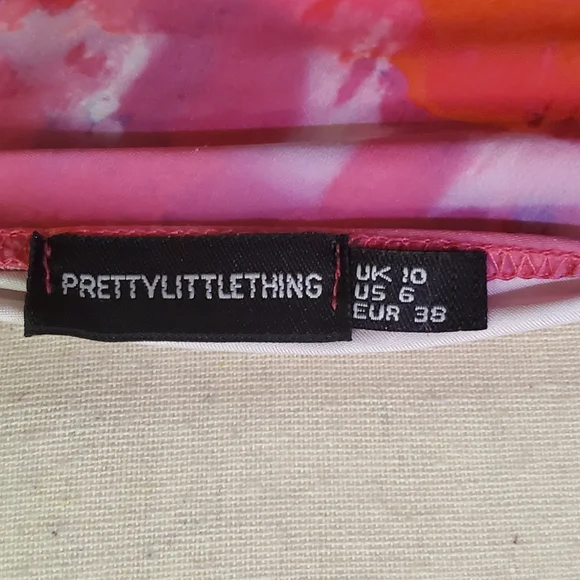 Pretty Little Thing Pink Multi Asymmetric Strap Ruched Bodycon Dress, Size 6 - Picture 16 of 16